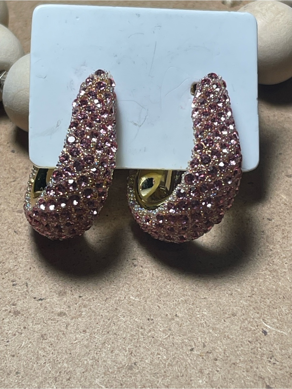 Source Unknown Pink Crystal Pave Hoop Earrings